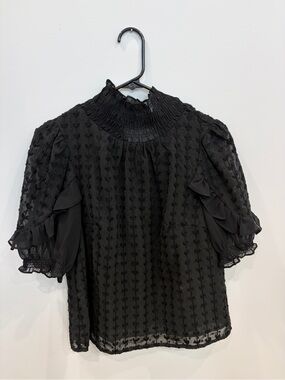 Sugarlips Black Smocked High-Neck Ruffle Sleeve Blouse